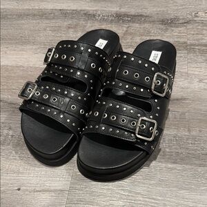 Steve Madden Black Slide Sandals with Silver Accents